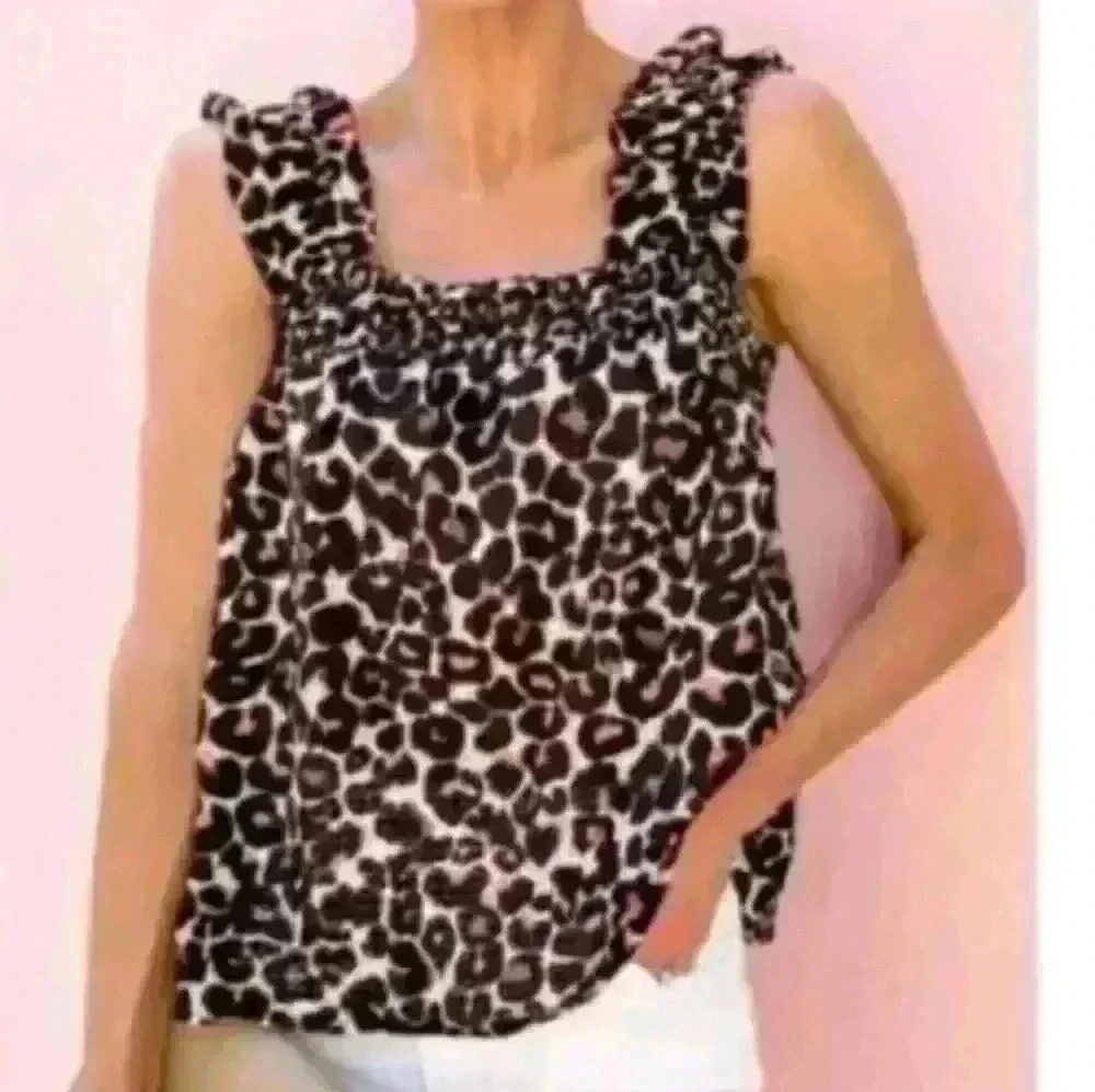 Who What Wear Leopard Ruffled Tank Top S